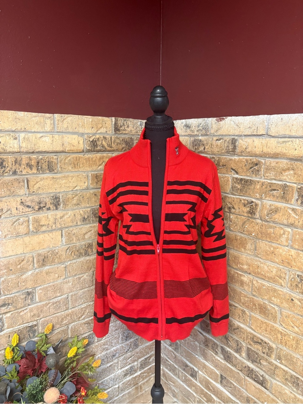 Texas Tech Red and Black Geometric Zip-Up Sweater Jacket